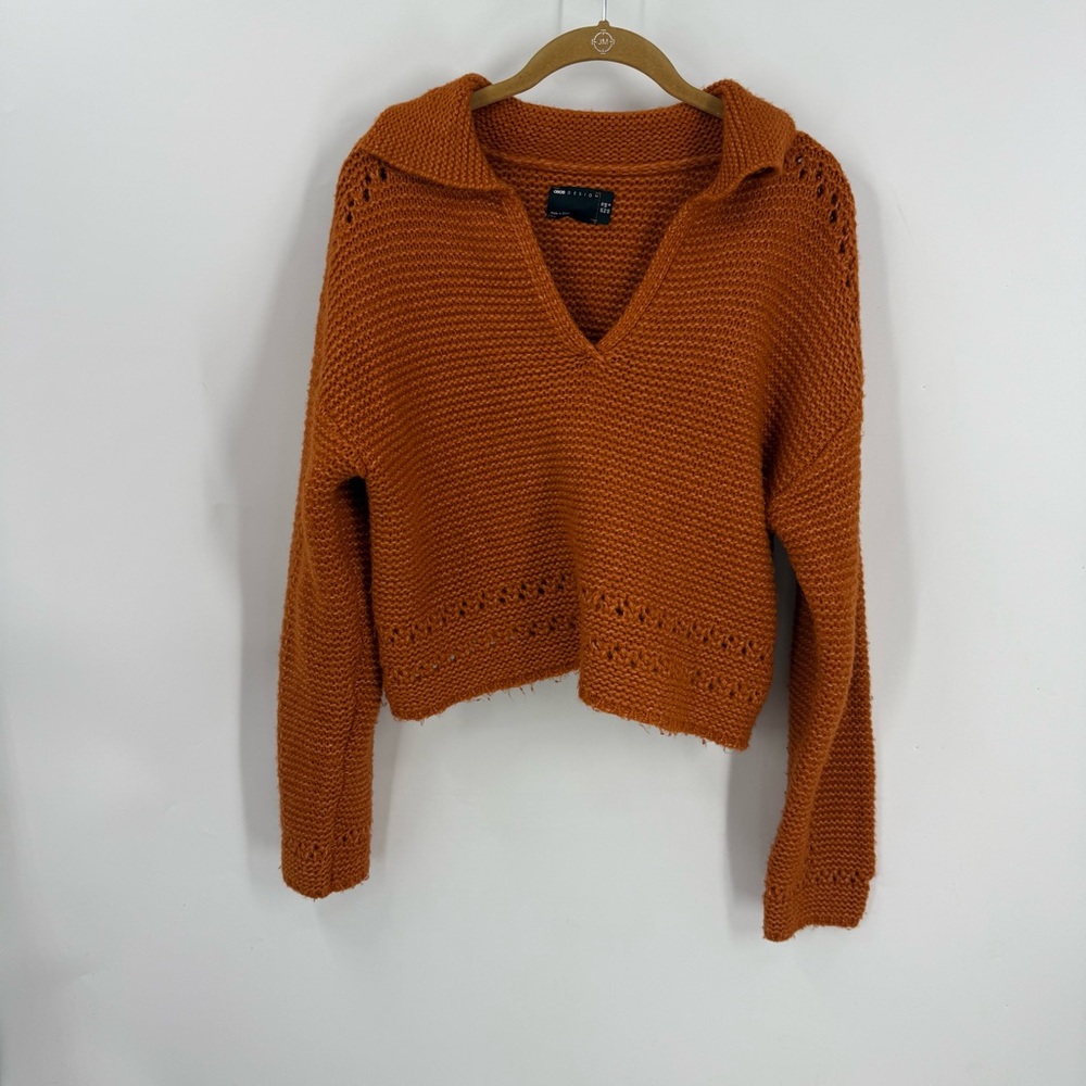 ASOS DESIGN jumper with open neck and collar detail in rust Knit Sweater 6